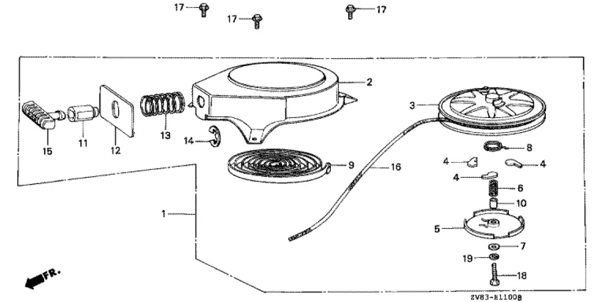 Ручной стартер (bf6b/bx/d6,bf8ax/b/bx) для Honda 8