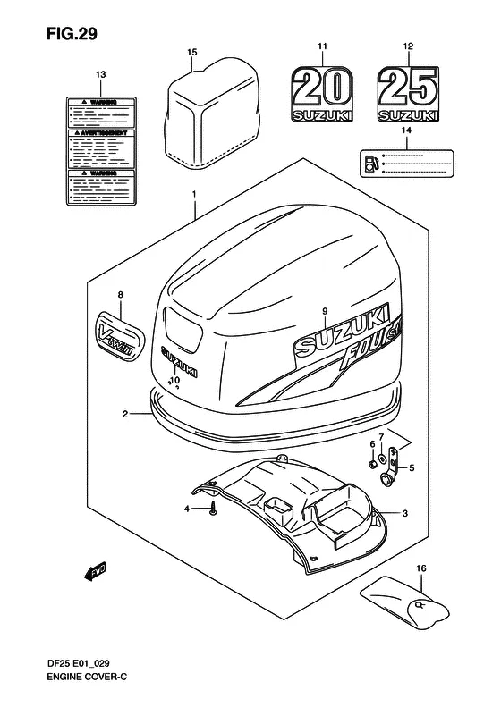 Крышка двигателя ((MODEL:06~09); NOTE : REFER TO FIG.29A(G- 5) FOR MODEL:10~) для Suzuki DF25 V-twin S/L; RS/L; QS/L; TS/L
