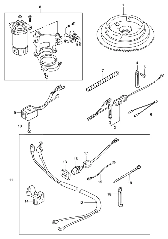Опция: стартерный мотор (NOTE : REFER TO FIG.54(I- 6) FOR MODEL:05~) для Suzuki DF9.9 S/L; RS/L