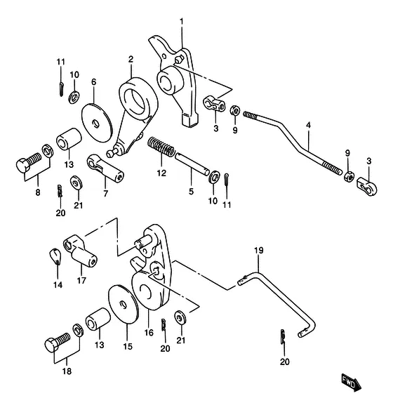 Звено дросселя ((TC); NOTE : REFER TO FIG.19 (D- 8) FOR WT,WQ,WHQ,MQ ~MODEL:94 REFER TO FIG.20 (D-10) FOR DT85MQ,DT85WT,DT85QH MODEL:95~00) для Suzuki DT75 L/UL