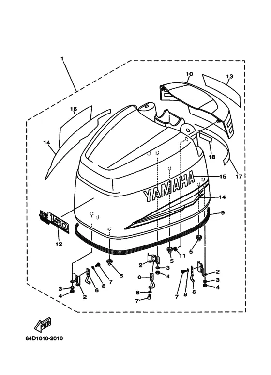 Верхний капот в сборе для Yamaha 150 ETOL/XL