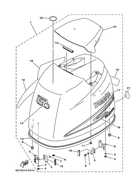 Верхний капот в сборе для Yamaha F90 ETL/X