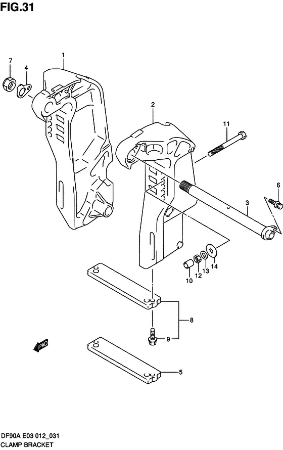 Зажимной кронштейн для Suzuki DF70A T(H)L/X