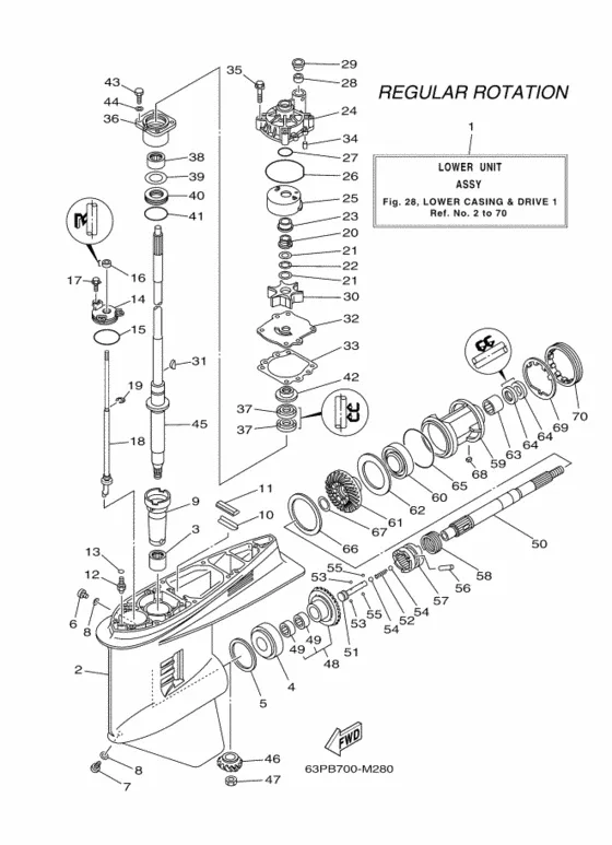 Корпус редуктора и привод 1 для Yamaha F150 ETL/X