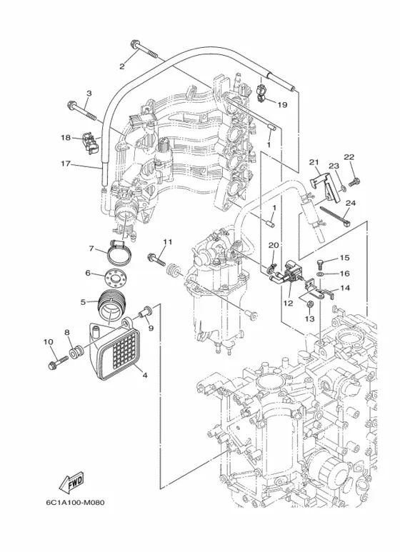 Впускная система 2 для Yamaha F50 E(D/H/T)L/X