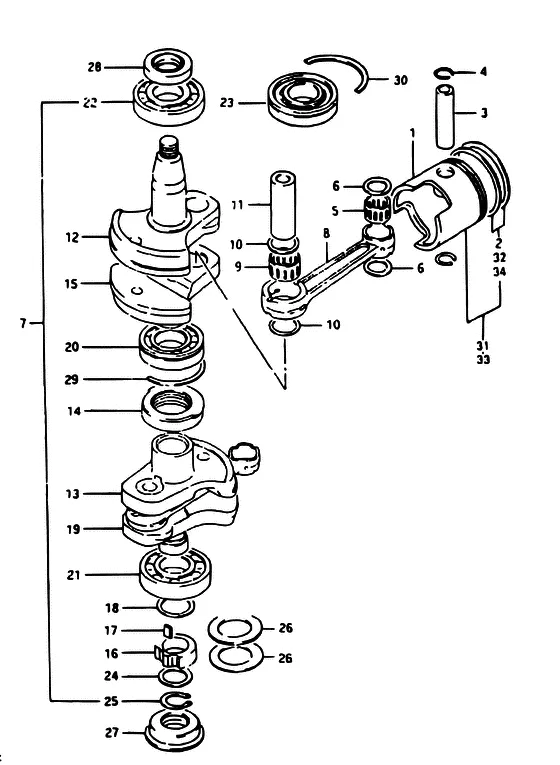 Коленчатый вал & Поршень для Suzuki DT40 WS/L/LL/L2/UL; WRS/L/LL/L2/UL; WKS/L/LL/L2/UL; WKRS/L/LL/L2/UL