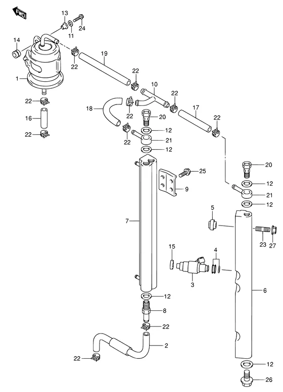Топливная форсунка ((DF90T:151862~,DF115T:152527~,DF115Z,DF100T); NOTE : REFER TO FIG.13(C- 7) FOR DF115WT/WZ,DF100WT) для Suzuki DF90 TL/X