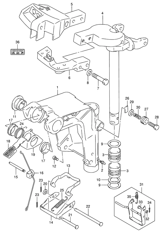 Поворотный кронштейн (NOTE : REFER TO FIG.38(F- 6) FOR MODEL:05~) для Suzuki DF9.9 S/L; RS/L