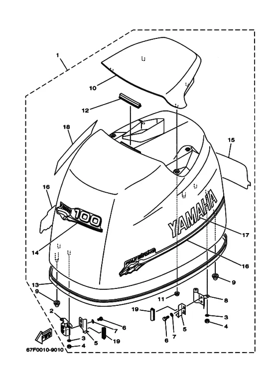 Верхний капот в сборе для Yamaha F80 ETL/X