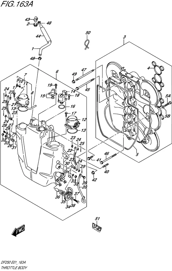Дроссельная заслонка ((DF200); NOTE : REFER TO FIG.163B(1-D-10) FOR DF225,DF250) для Suzuki DF200 (Z)W/TL/X
