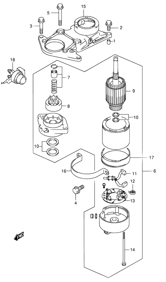 Стартер электрический ((MODEL:98~00); NOTE : REFER TO FIG.29(E- 3) FOR MODEL:01~09) для Suzuki DF60 TL/X