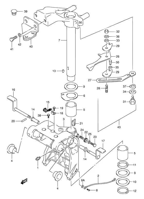 Поворотный кронштейн (NOTE : REFER TO FIG.31A(E- 6) FOR DF25:371155~,DF30:371163~) для Suzuki DF25 S/L; RS/L; QS/L; TS/L