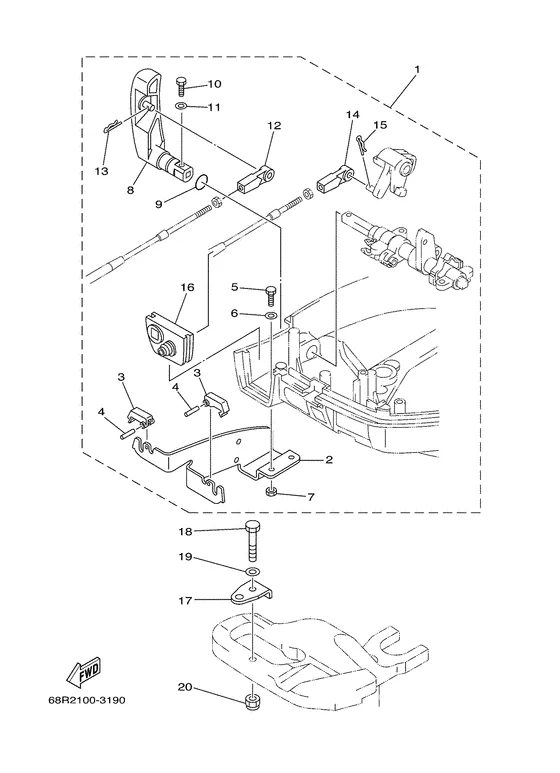 Крепление дистанционного управления для Yamaha F8 M(W)HS/L