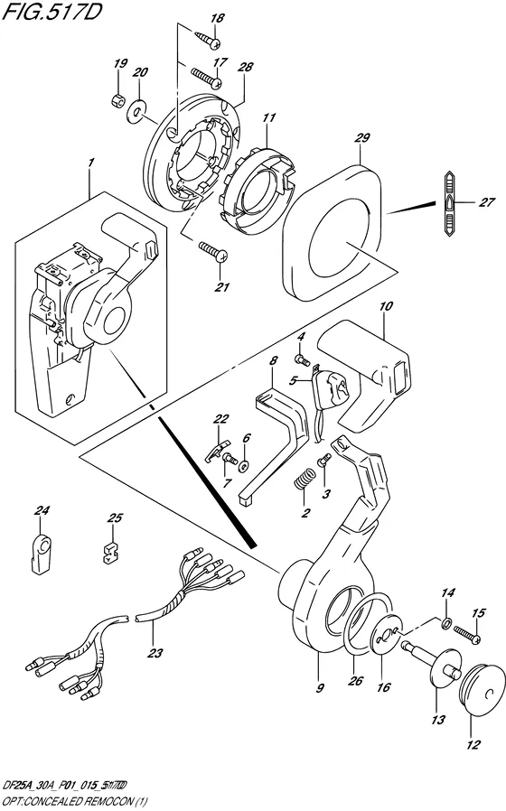 Опция: скрытый пульт дистанционного управления ((1) (DF30AT P01)) для Suzuki DF30A S/L; TS/L; THS/L; QHL