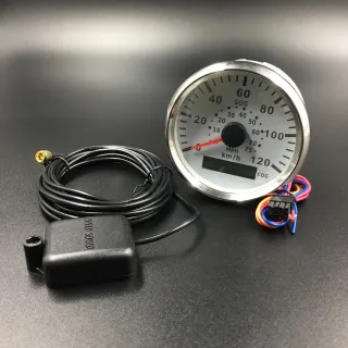 Спидометр аналоговый до 120 км/ч с GPS-модулем (белый, хромированный ободок) картинка