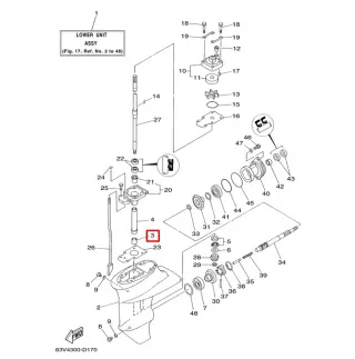 Подшипник торсионного вала игольчатый Yamaha 9.9-15, F8-20 (PREMARINE2) картинка
