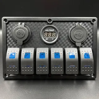 Панель управления (6 тумблеров вкл/выкл, 2 USB, розетка 12V, вольтметр) (PREMARINE) картинка