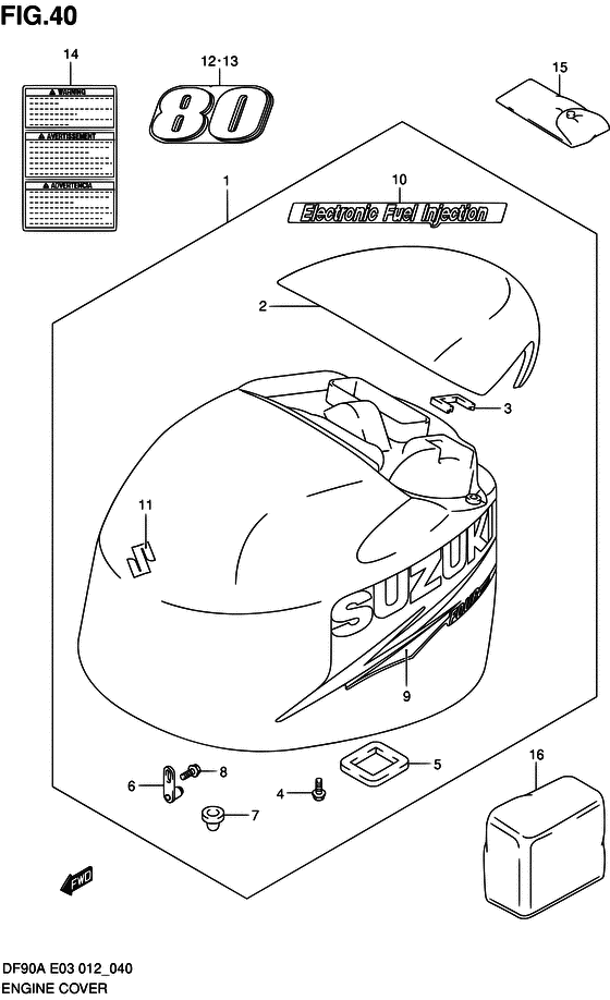 Крышка двигателя ((DF80A E03)) для Suzuki DF80A T(H)L/X