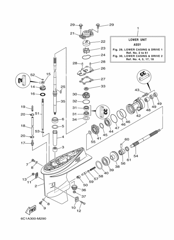 Корпус редуктора и привод 1 для Yamaha F40 ETS/L