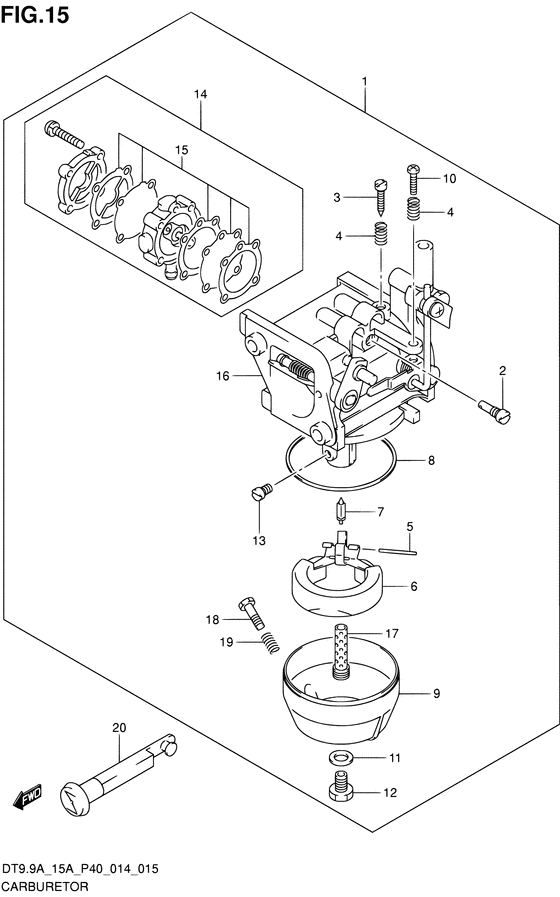 Карбюратор ((DT15A P40)) для Suzuki DT9.9A S/L; KS/L