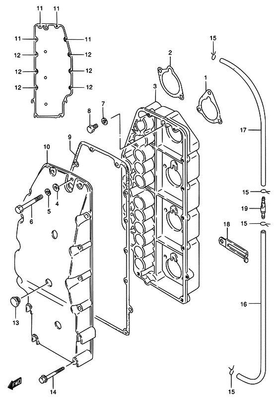 Кожух глушителя ((*); NOTE : (*): DT115:~231514 DT140:~231403 REFER TO FIG.10(C- 3) FOR DT115:231515~ DT140:231404~) для Suzuki DT140 L/UL