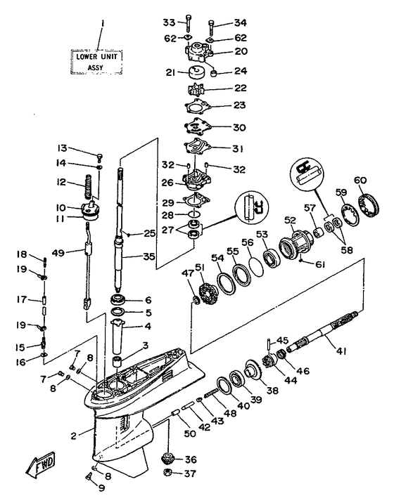 Корпус гребного винта и трансмиссия для Yamaha 40 M(E/O)S/L