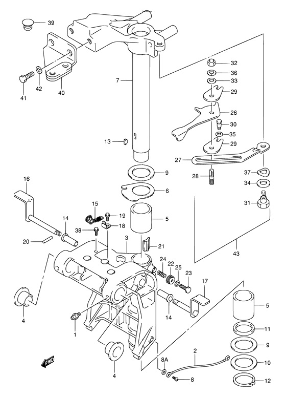 Поворотный кронштейн (NOTE : REFER TO FIG.31A(E- 6) FOR DF25:371155~,DF30:371163~) для Suzuki DF30 S/L; RS/L; QS/L; TS/L