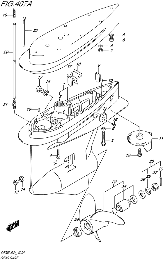 Редуктор ((DF200T,DF225T,DF250T); NOTE : REFER TO FIG.407B(1-H-15) FOR DF200Z,DF225Z,DF250Z) для Suzuki DF250 (Z/T)X/XX