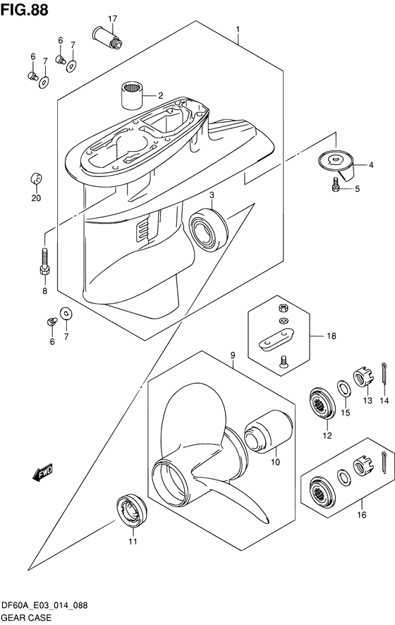 Редуктор ((DF50A E03)) для Suzuki DF60A T(H)S/L/X; QHS/L/X; WT(H)S/L/X; WQHL/X