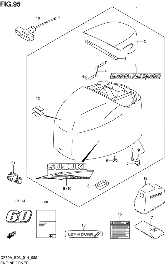 Крышка двигателя ((DF60A E03)) для Suzuki DF60A T(H)S/L/X; QHS/L/X; WT(H)S/L/X; WQHL/X