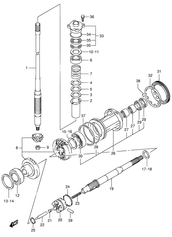 Трансмиссия ((MODEL:98~00); NOTE : REFER TO FIG.27(D-10) FOR MODEL:01~09) для Suzuki DF60 TL/X
