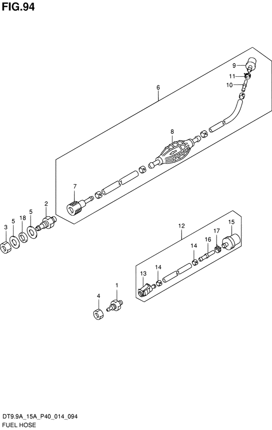 Топливный шланг ((DT15AK P36)) для Suzuki DT9.9A S/L; KS/L
