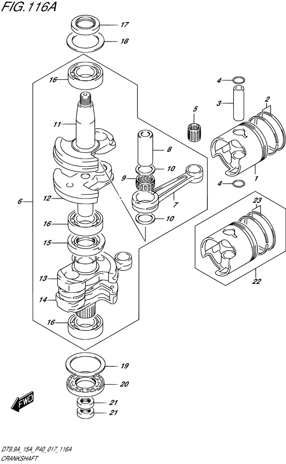 Коленчатый вал & Поршень для Suzuki DT15A S/L; KS/L