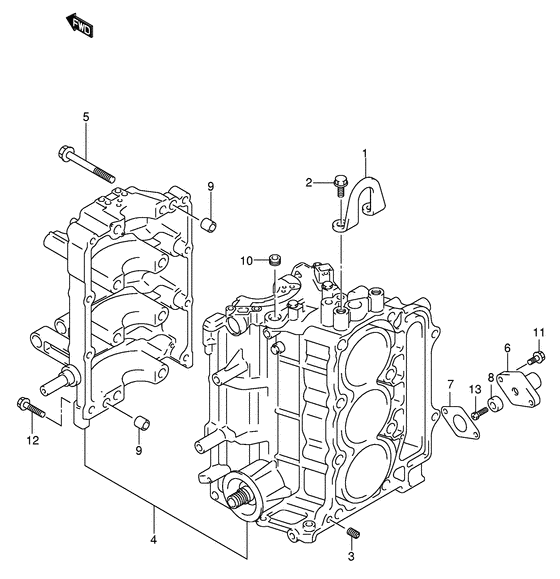 Блок цилиндров в сборе для Suzuki DF50 (W)QHS/L; (W)TS/L
