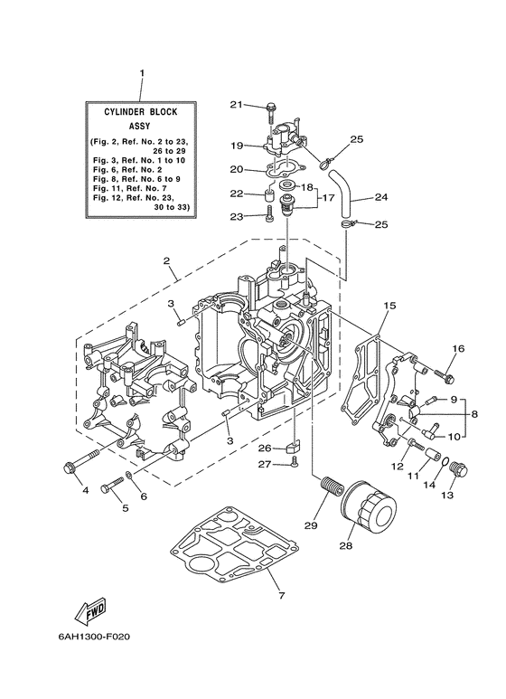 Цилиндр и картер 1 для Yamaha F9.9 MHS/L
