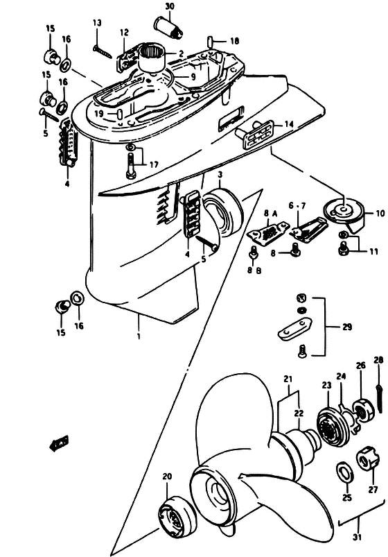 Корпус редуктора для Suzuki DT40 WS/L/LL/L2/UL; WRS/L/LL/L2/UL; WKS/L/LL/L2/UL; WKRS/L/LL/L2/UL