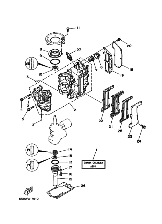 Цилиндр и картер для Yamaha 8 MHS/L