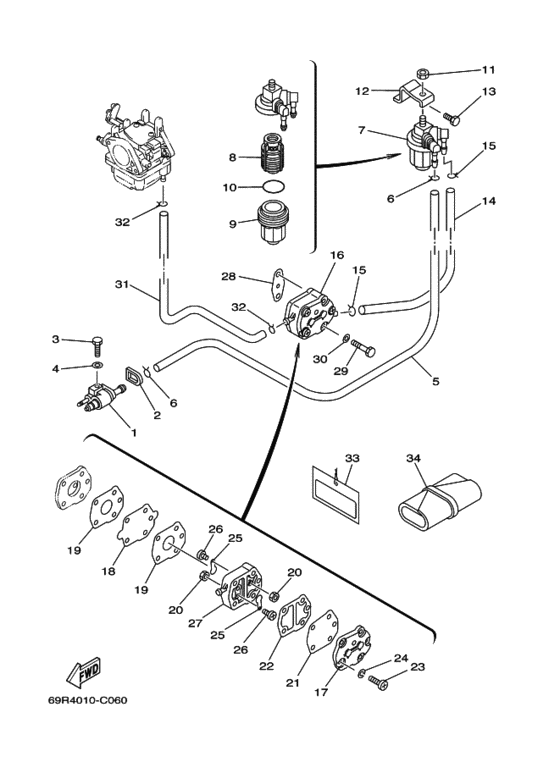 Топливный демпфер для Yamaha 30 MHS/L