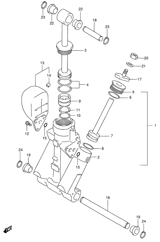 Цилиндр гидроподъема ((MODEL:98~00); NOTE : REFER TO FIG.40(F- 7) FOR MODEL:01~09) для Suzuki DF70 TL/X; WT(H)L/X
