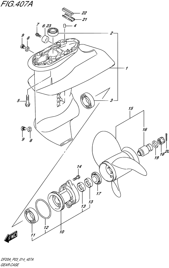 Редуктор ((3 BLADE)) для Suzuki DF20A S/L; RS/L; T(H)S/L