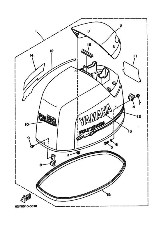 Верхний капот в сборе для Yamaha F40 ET(D)L