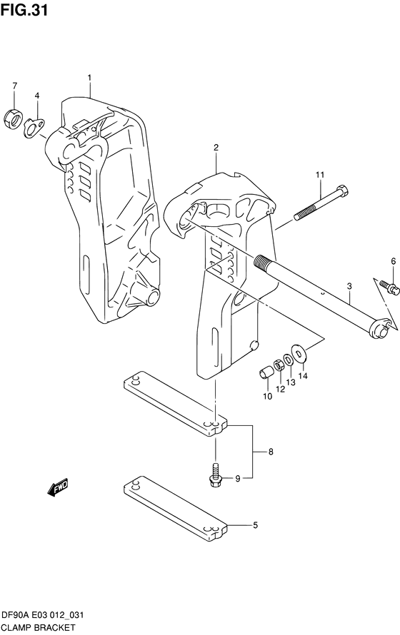 Зажимной кронштейн для Suzuki DF90A T(H)L/X