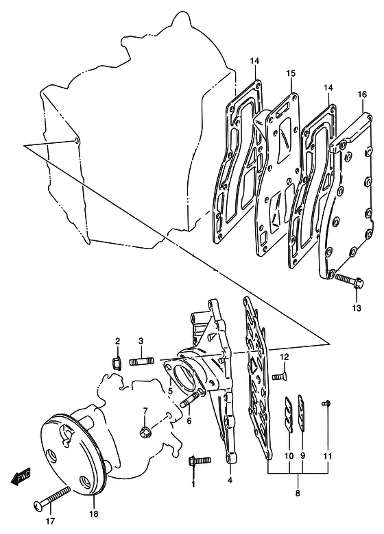 Кожух впускного коллектора ((DT25/30); NOTE : REFER TO FIG.4(B- 5) FOR DT25K) для Suzuki DT30 S/L/LL/XL; RS/L/LL/XL
