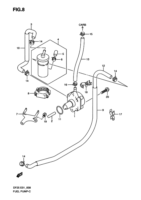 Топливный насос для Suzuki DF25 V-twin S/L; RS/L; QS/L; TS/L