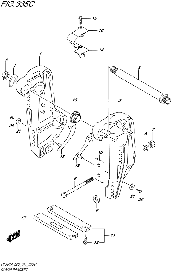 Зажимной кронштейн ((L) (DF300A E03)) для Suzuki DF250A PX/XX