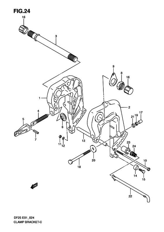 Зажимной кронштейн для Suzuki DF25 V-twin S/L; RS/L; QS/L; TS/L