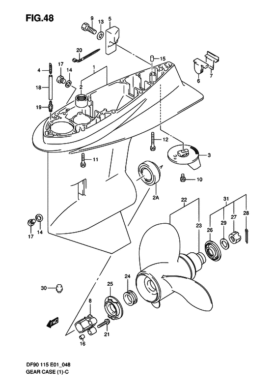 Корпус редуктора ((DF90T,DF100T,DF115T); NOTE : REFER TO FIG.49(G-14) FOR DF115Z) для Suzuki DF100 TL/X