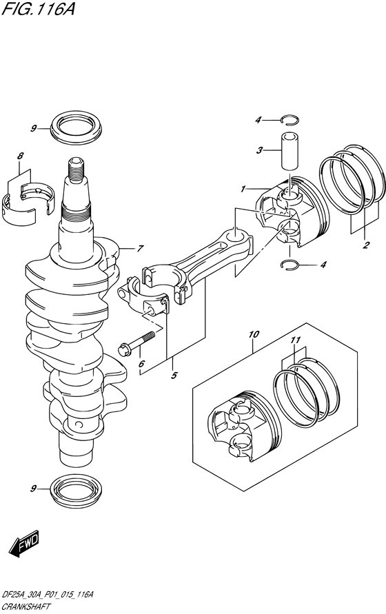 Коленчатый вал & Поршень для Suzuki DF25A S/L; RS/L; TS/L; THS/L