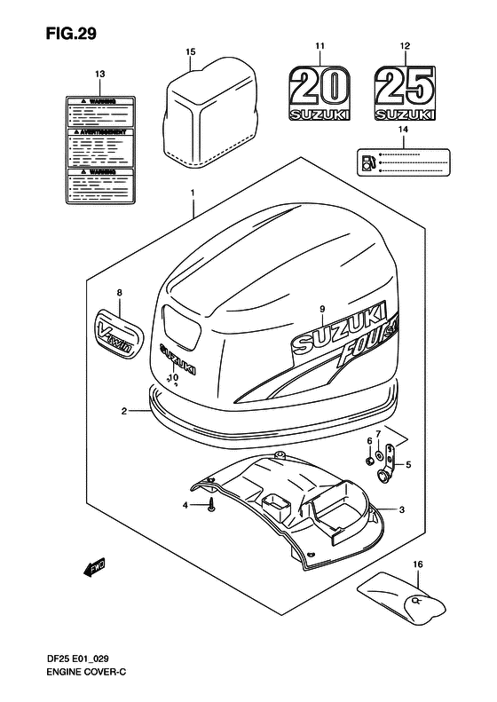 Крышка двигателя ((MODEL:06~09); NOTE : REFER TO FIG.29A(G- 5) FOR MODEL:10~) для Suzuki DF25 V-twin S/L; RS/L; QS/L; TS/L