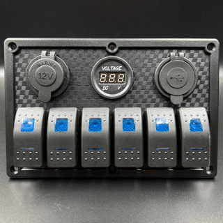 Панель управления (6 тумблеров вкл/выкл, 2 USB, розетка 12V, вольтметр) (PREMARINE) картинка
